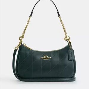 Coach Teri Shoulder bag with quilting Dark Teal leather